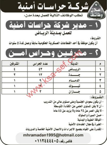 وظائف شاغرة بشركة حراسة امنية