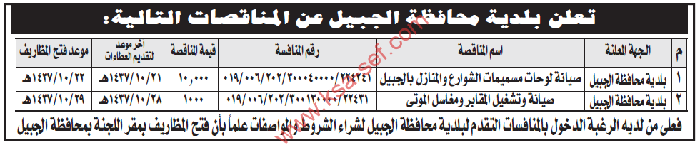 مناقصات لوحات مسميات الشوارع وصيانة وتشغيل المقابر